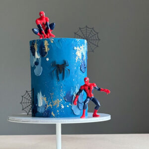 blue childrens birthday cake with spiderman Perthshire