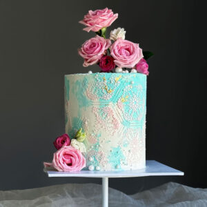 teal birthday cake with roses Perth
