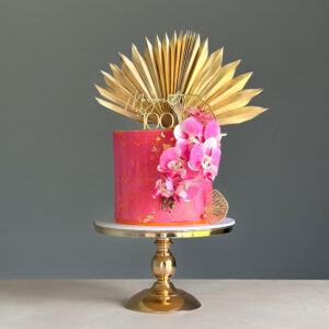 pink and gold birthday cake perthshire with orchids